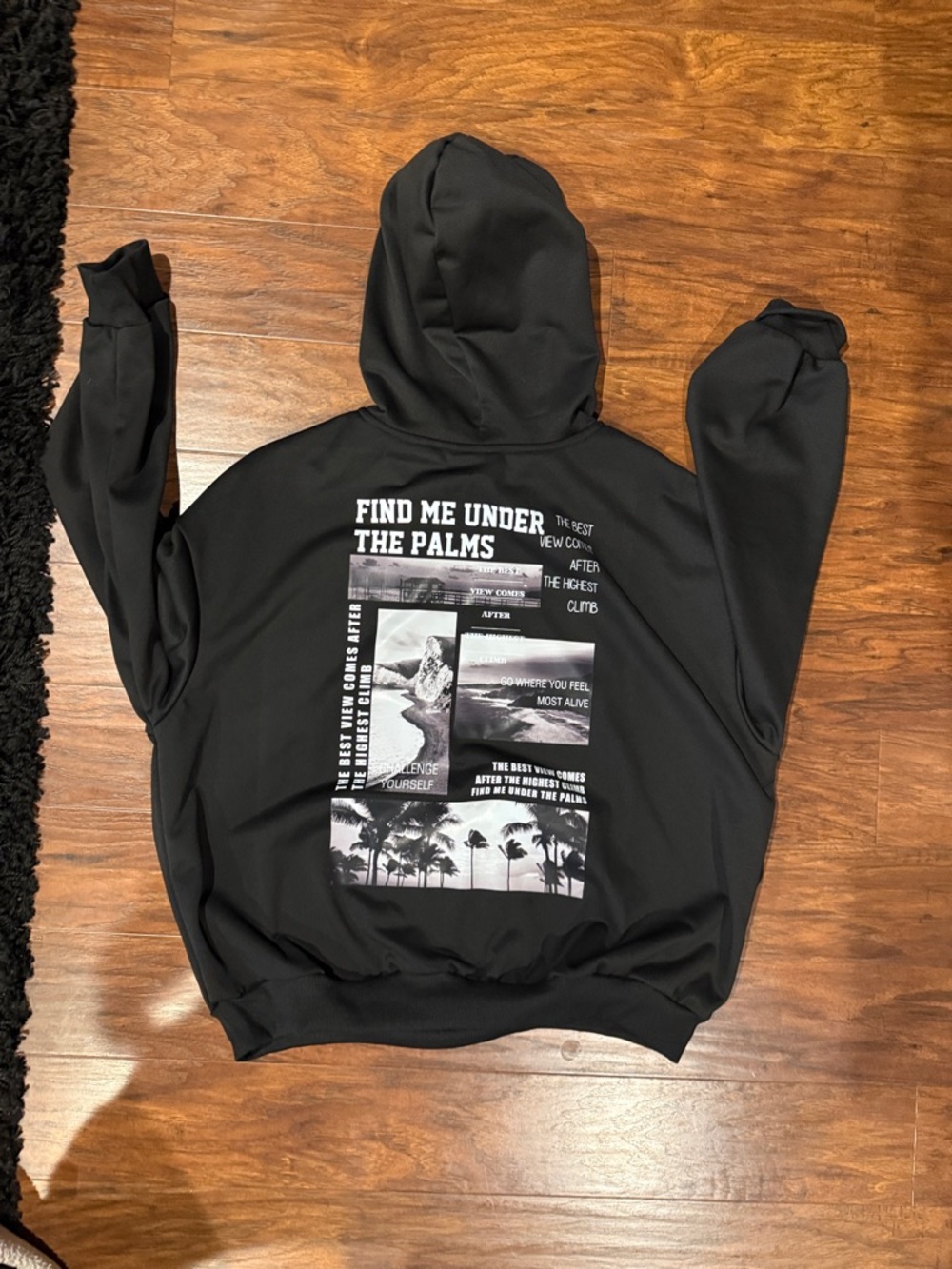 SHEIN Black Graphic 'Find Me Under The Palms' Hoodie